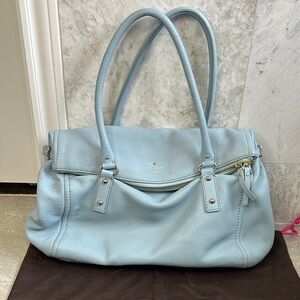 Light Blue Leather Tote Bag
